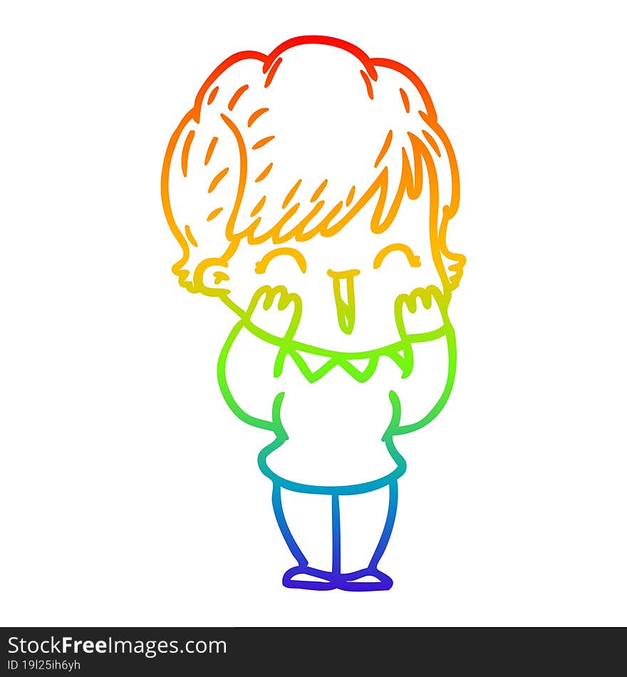 Rainbow Gradient Line Drawing Cartoon Laughing Woman