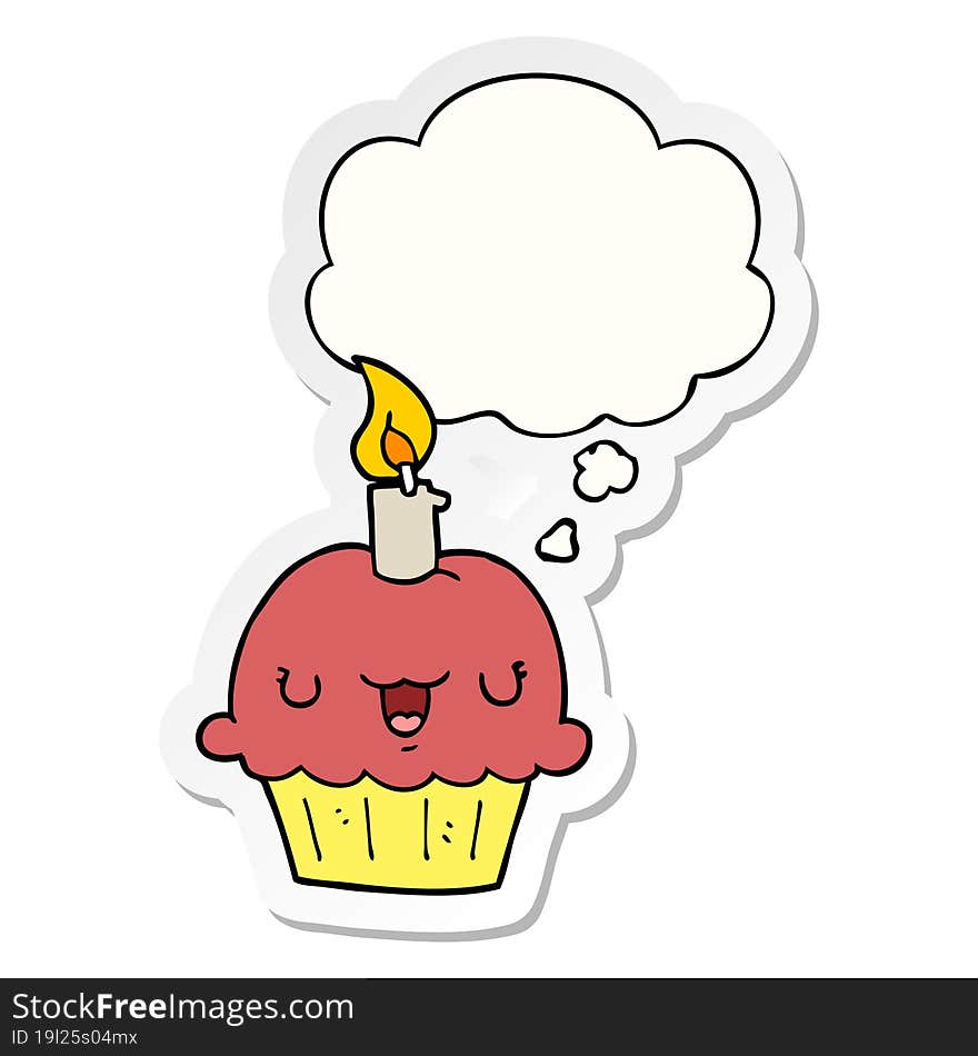 cartoon cupcake and thought bubble as a printed sticker