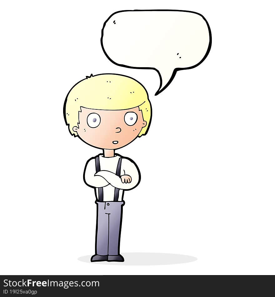 Cartoon Staring Boy With Folded Arms With Speech Bubble