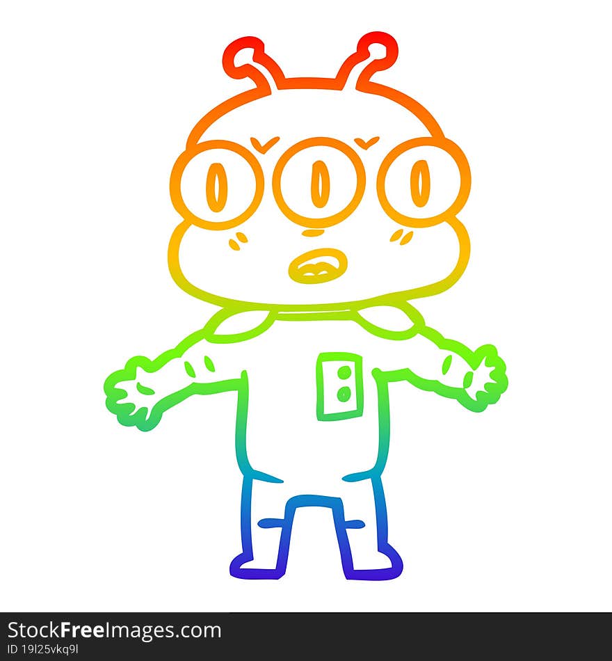 rainbow gradient line drawing cartoon three eyed alien