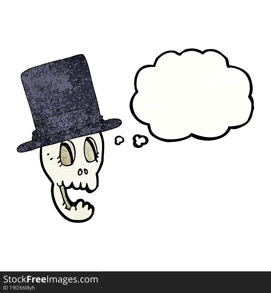 thought bubble textured cartoon skull wearing top hat