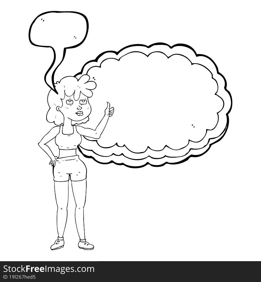 freehand drawn speech bubble cartoon gym woman