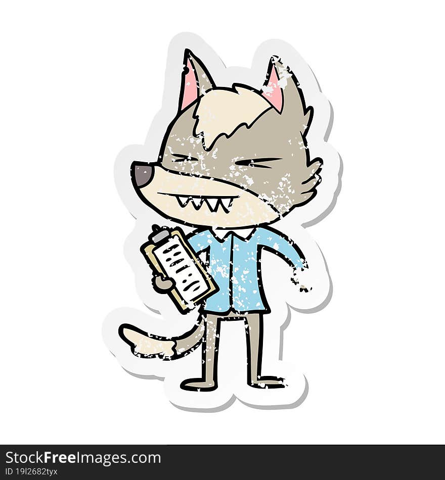 Distressed Sticker Of A Angry Wolf Cartoon