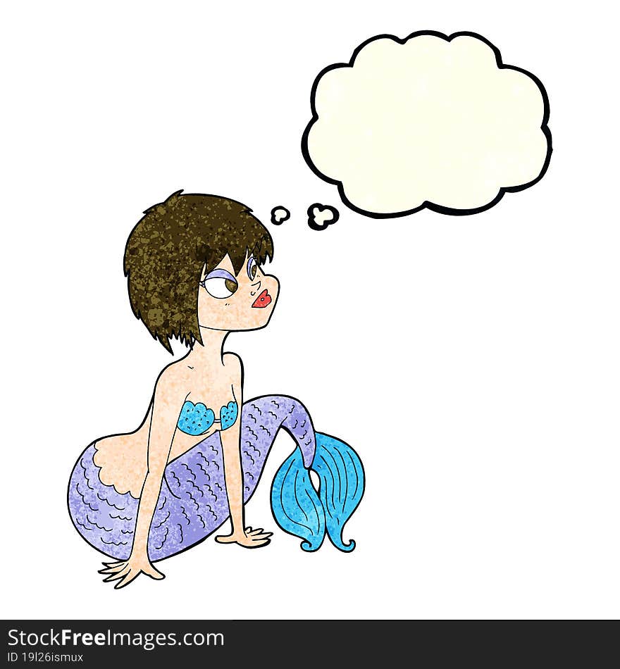 cartoon pretty mermaid with thought bubble