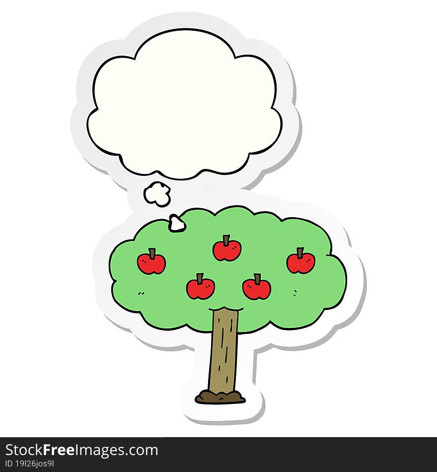 cartoon apple tree and thought bubble as a printed sticker