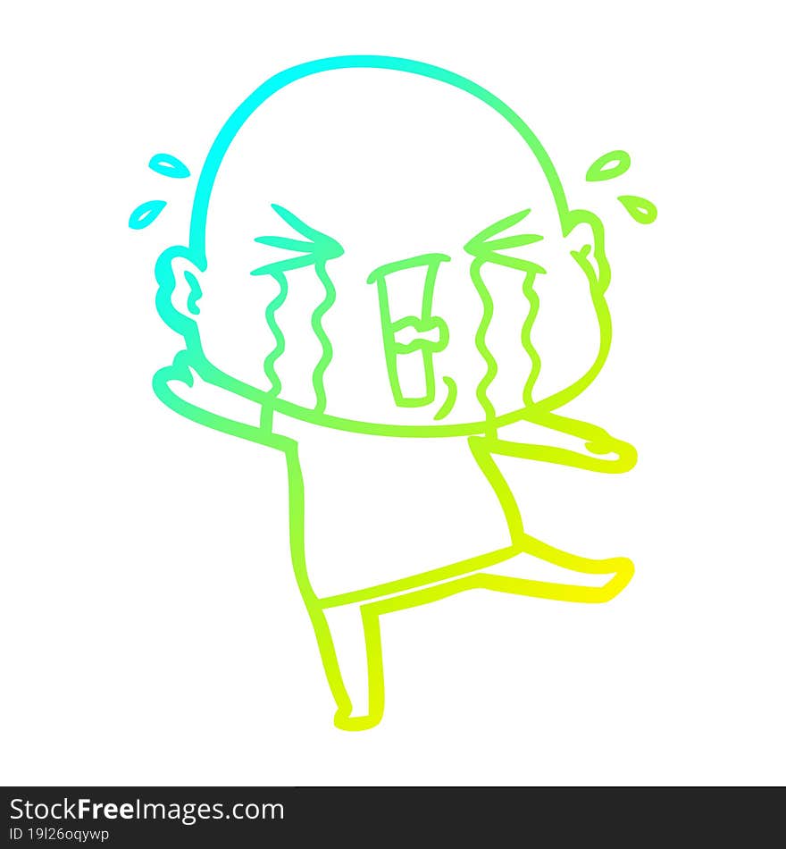 cold gradient line drawing cartoon crying bald man