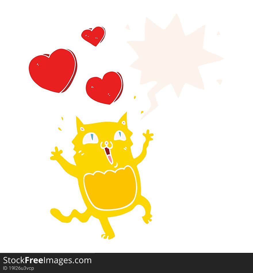 Cartoon Cat Crazy In Love And Speech Bubble In Retro Style