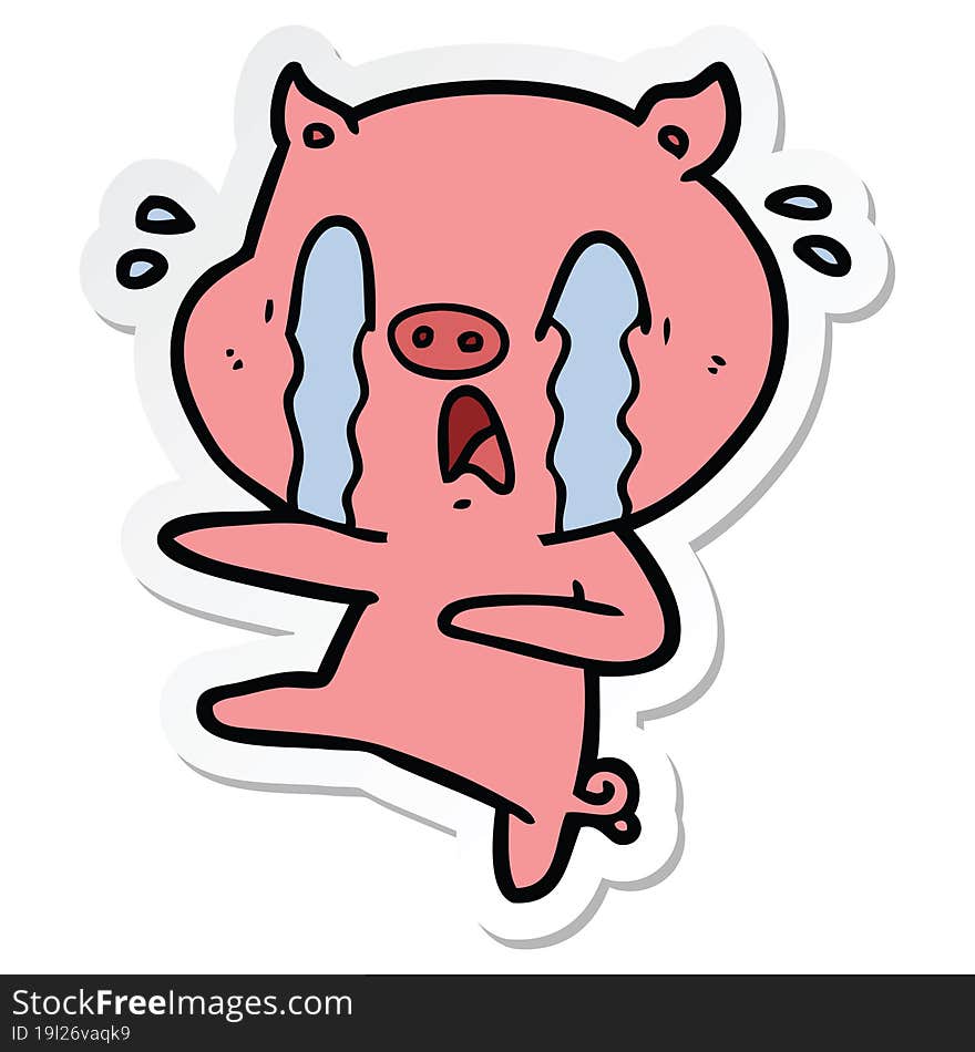 sticker of a crying pig cartoon