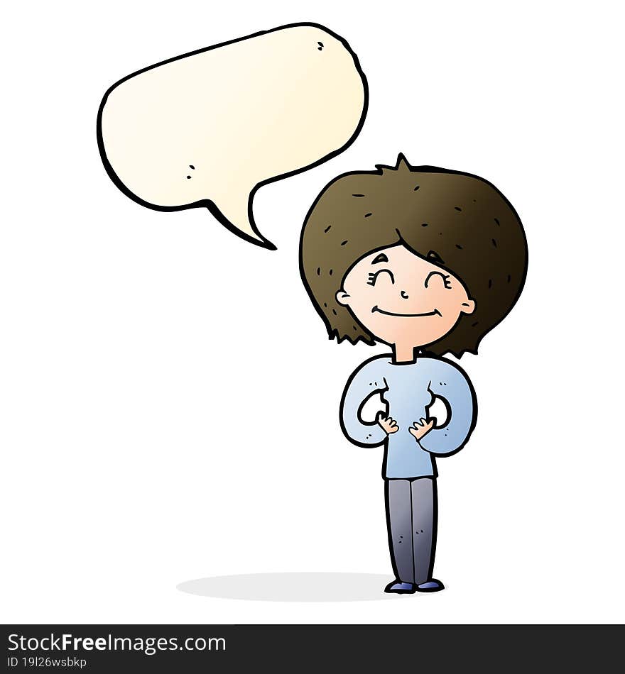 Cartoon Happy Woman With Speech Bubble