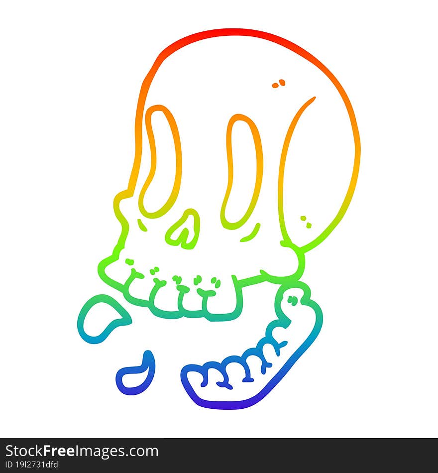 rainbow gradient line drawing cartoon skull