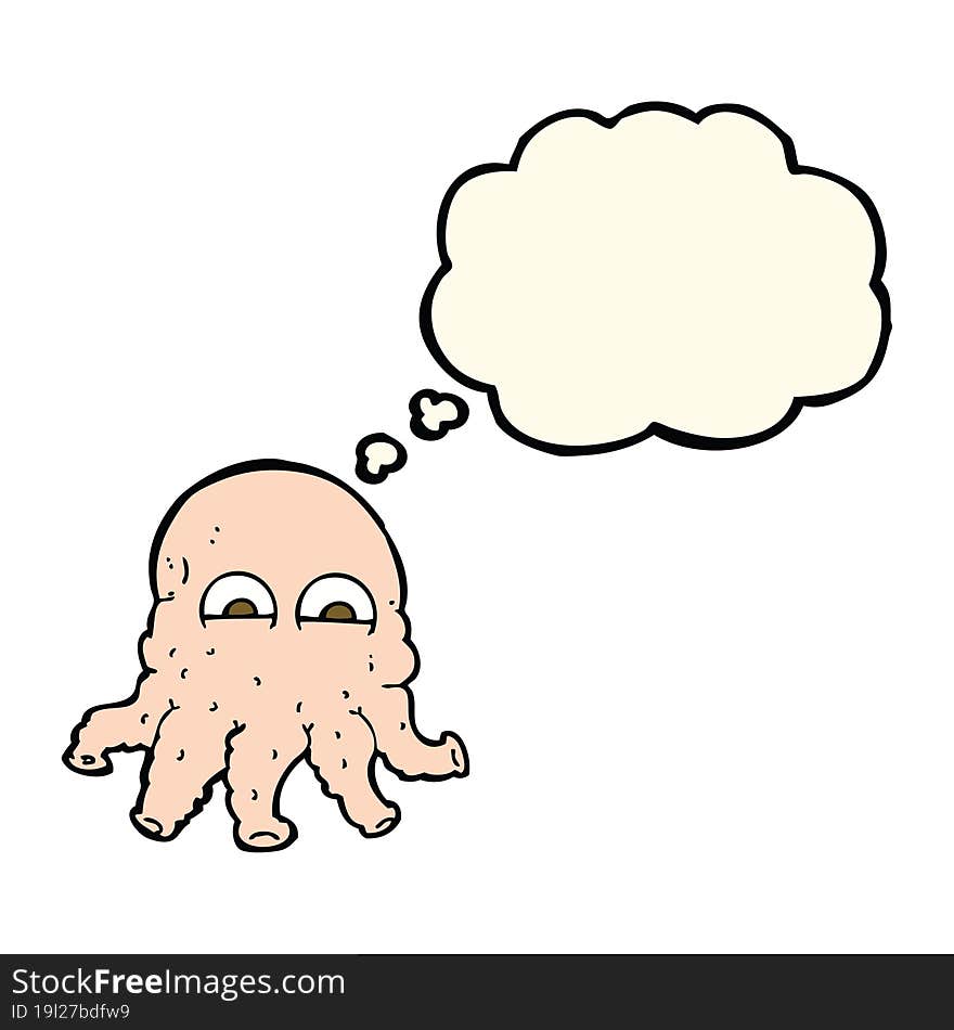 Cartoon Alien Squid Face With Thought Bubble