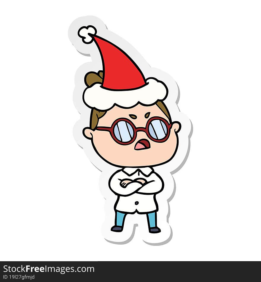 Sticker Cartoon Of A Annoyed Woman Wearing Santa Hat