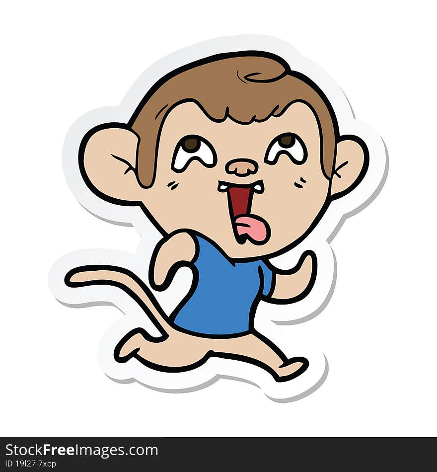 sticker of a crazy cartoon monkey jogging