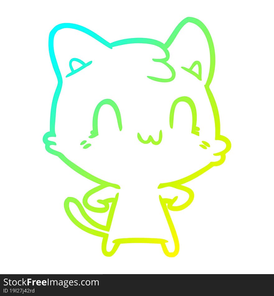 cold gradient line drawing of a cartoon happy cat