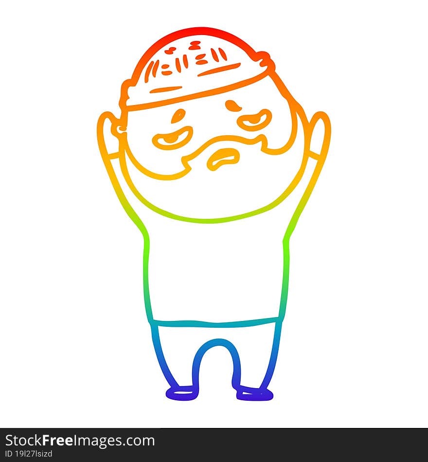 rainbow gradient line drawing cartoon worried man with beard