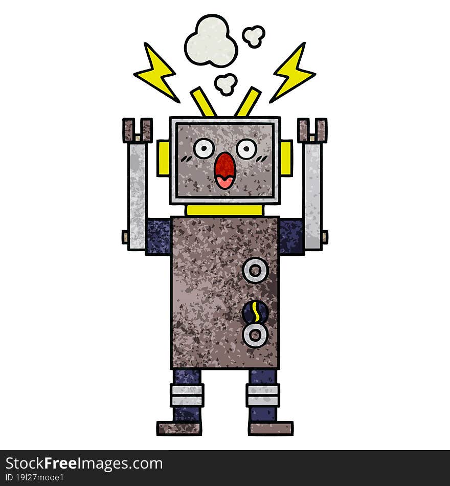 retro grunge texture cartoon malfunctioning robot