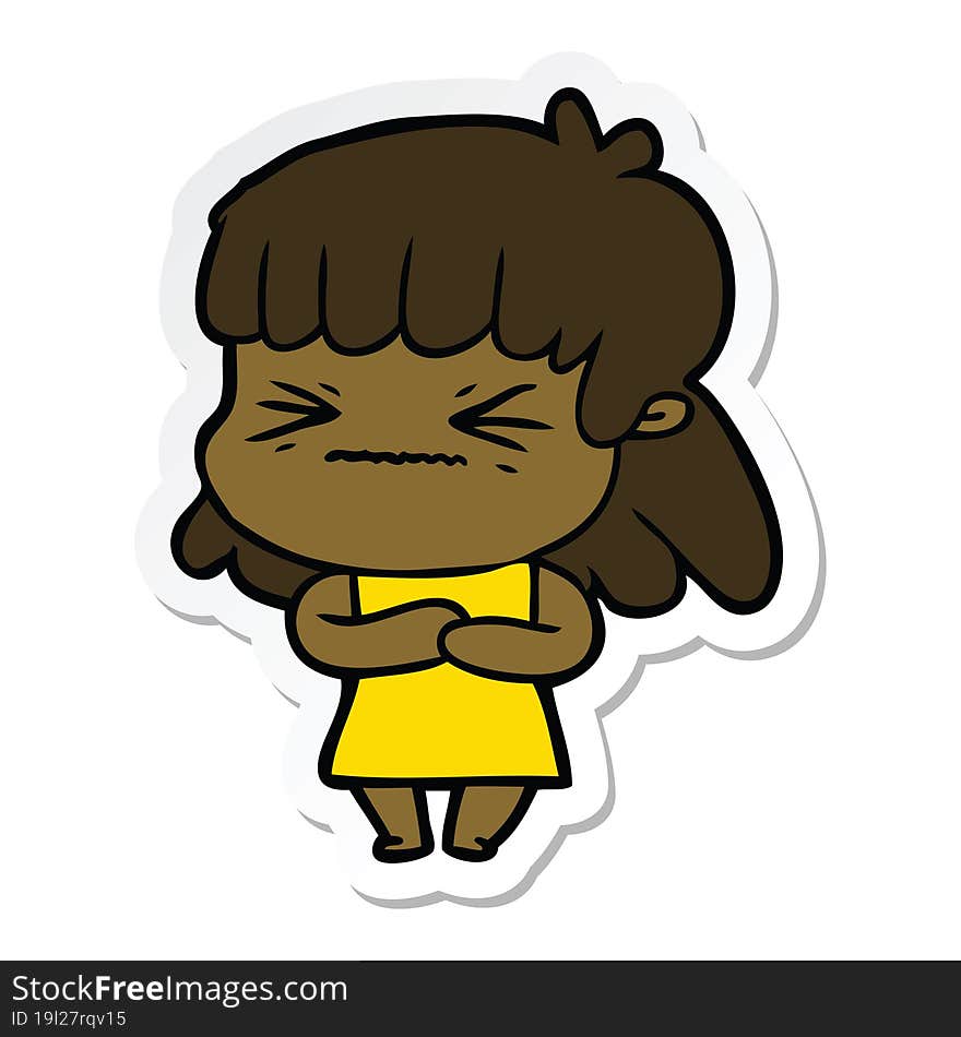 sticker of a cartoon angry girl