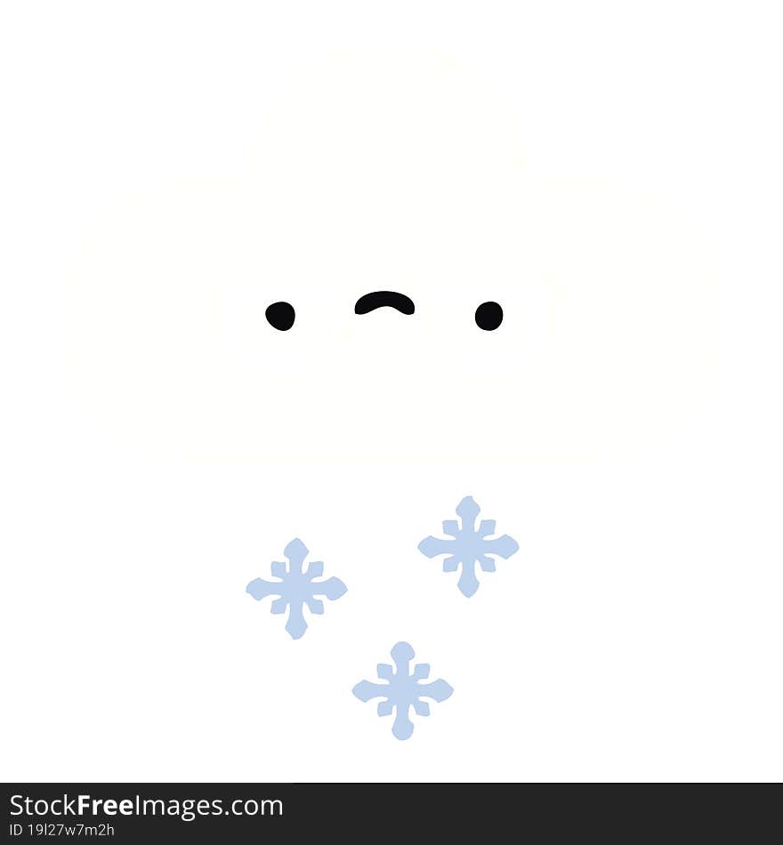 flat color retro cartoon of a snow cloud