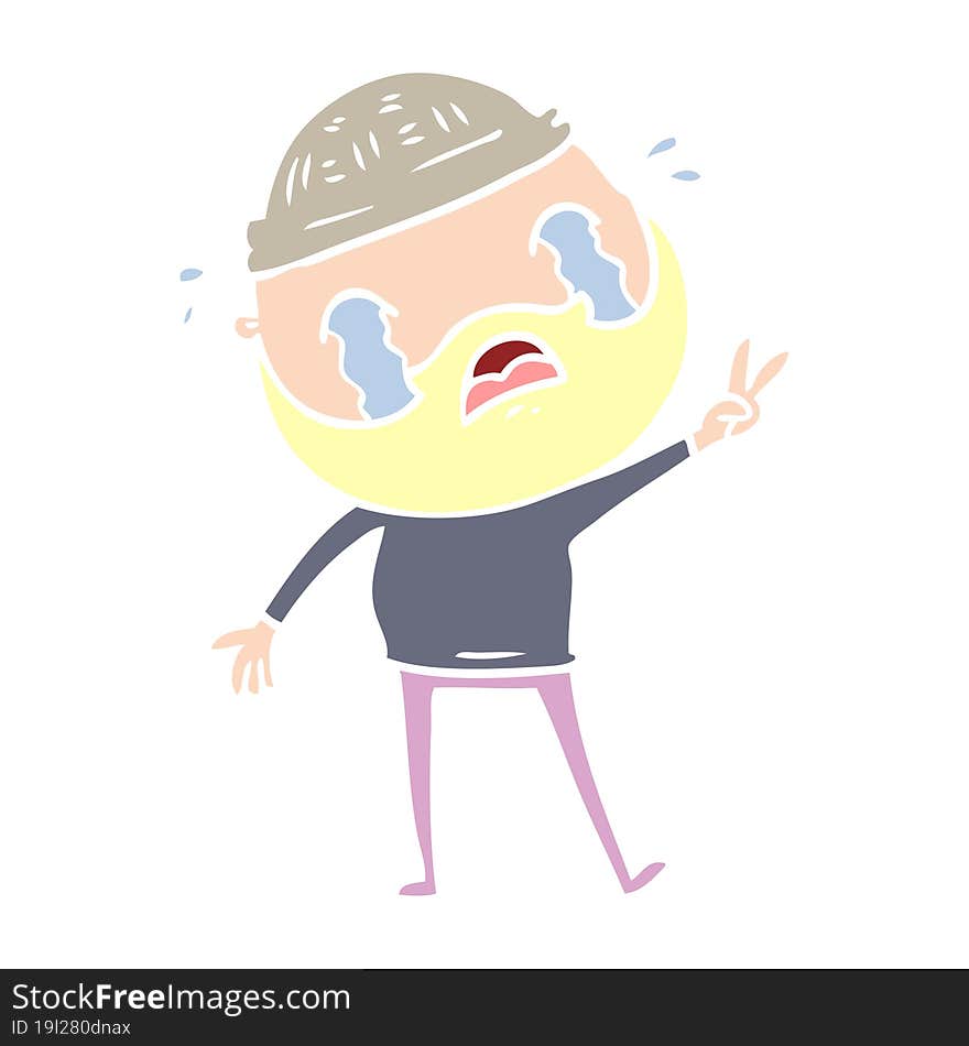 flat color style cartoon bearded man crying