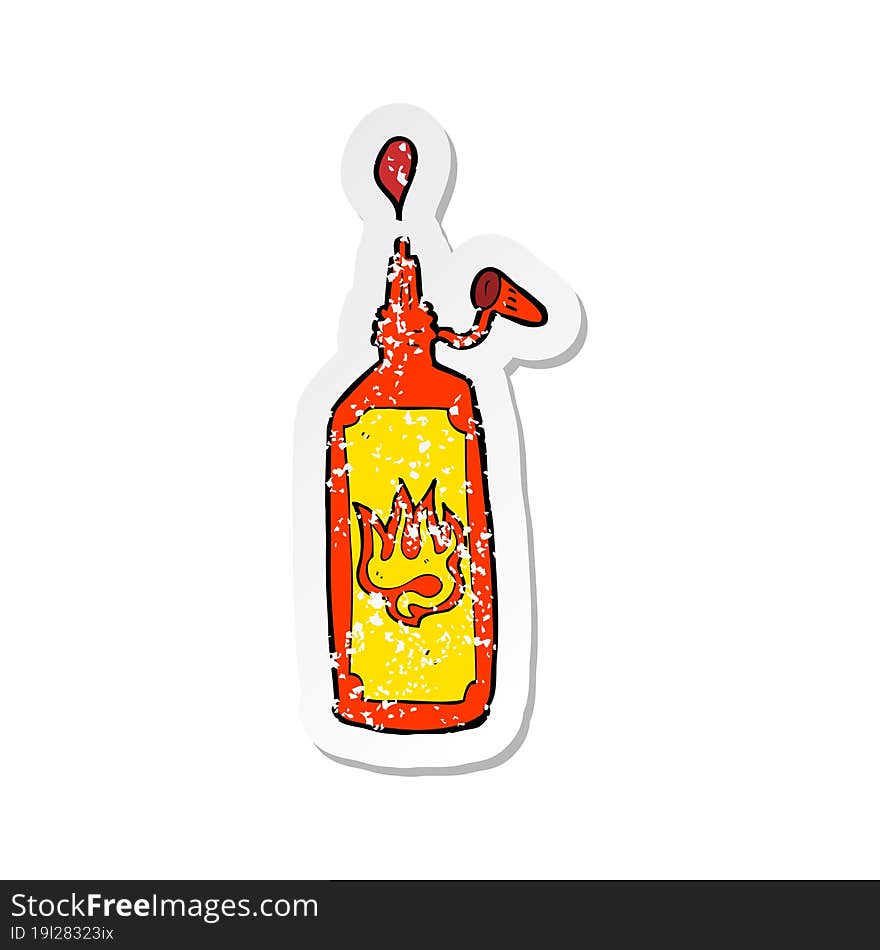 Retro Distressed Sticker Of A Cartoon Hot Sauce