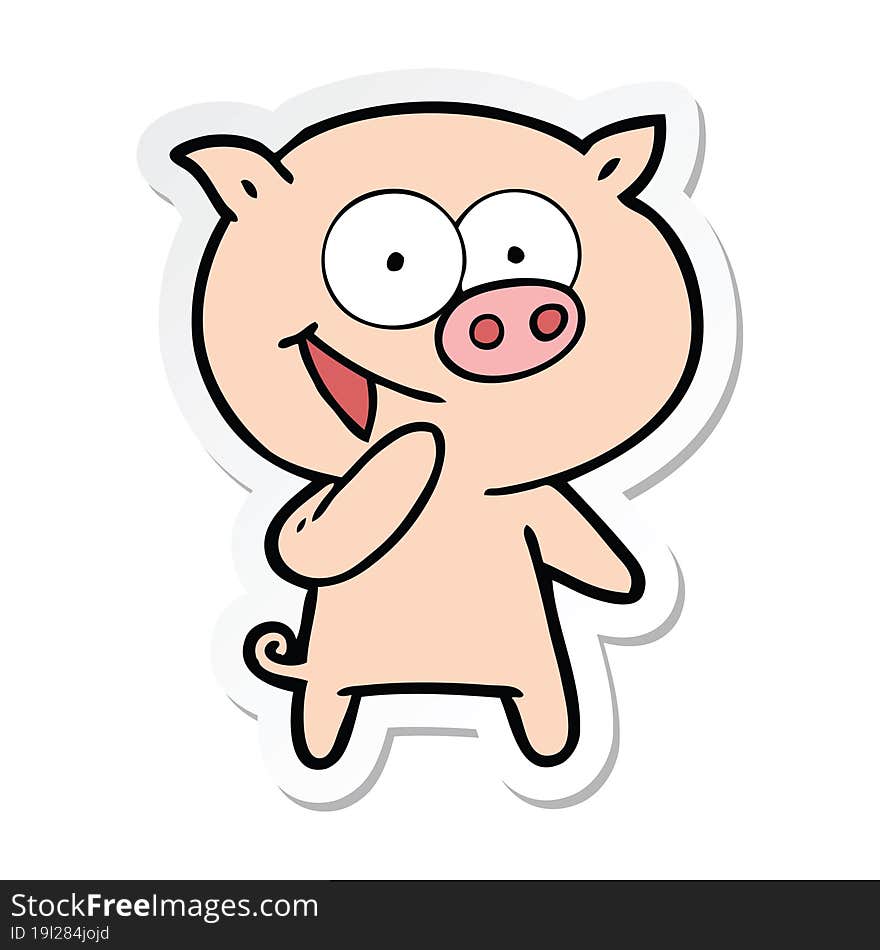 sticker of a laughing pig cartoon