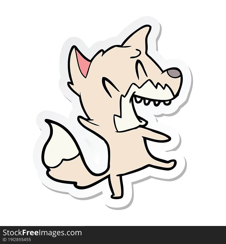 sticker of a laughing fox cartoon