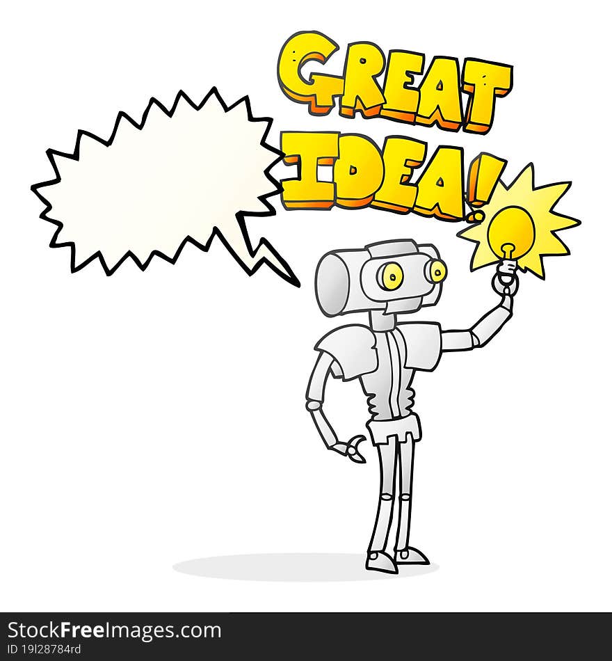 speech bubble cartoon robot with great idea