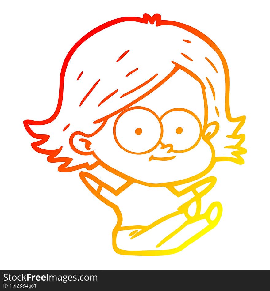 warm gradient line drawing happy cartoon girl