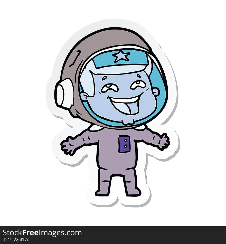 sticker of a cartoon laughing astronaut