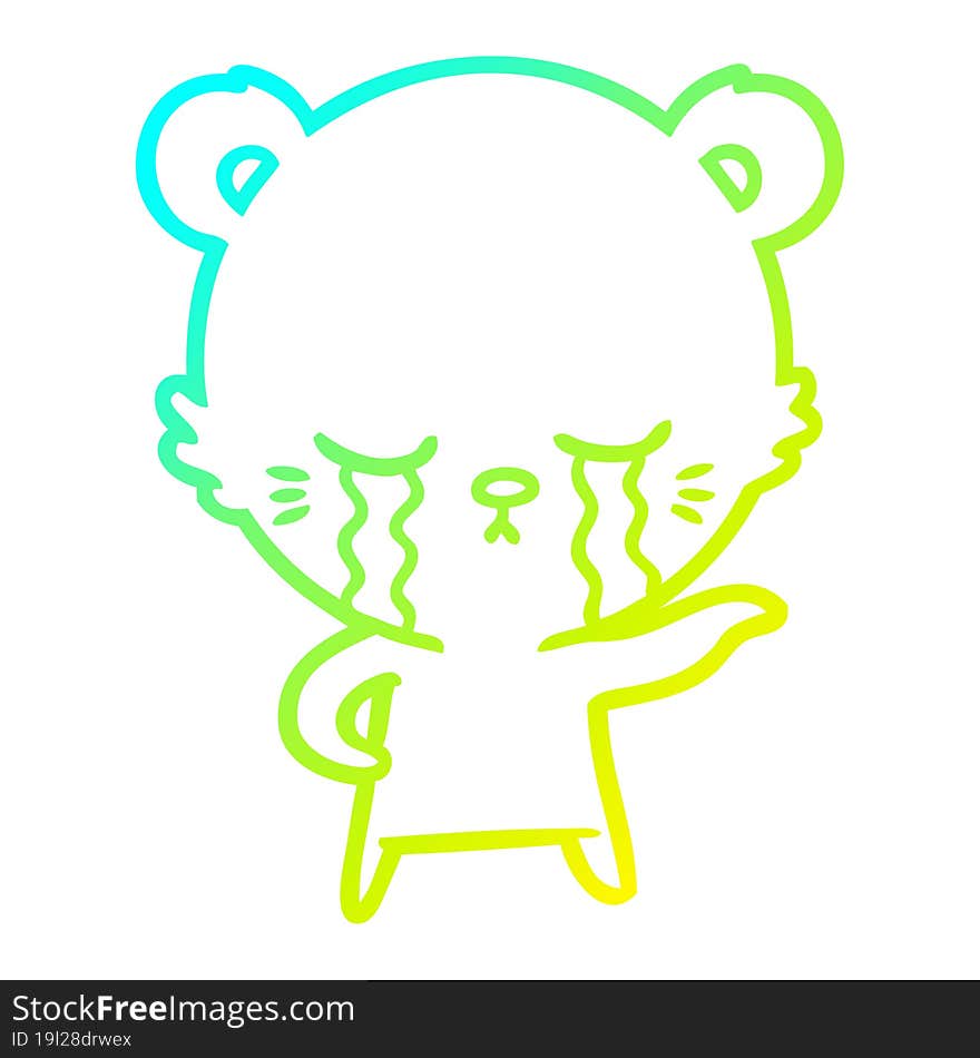 cold gradient line drawing crying cartoon polarbear