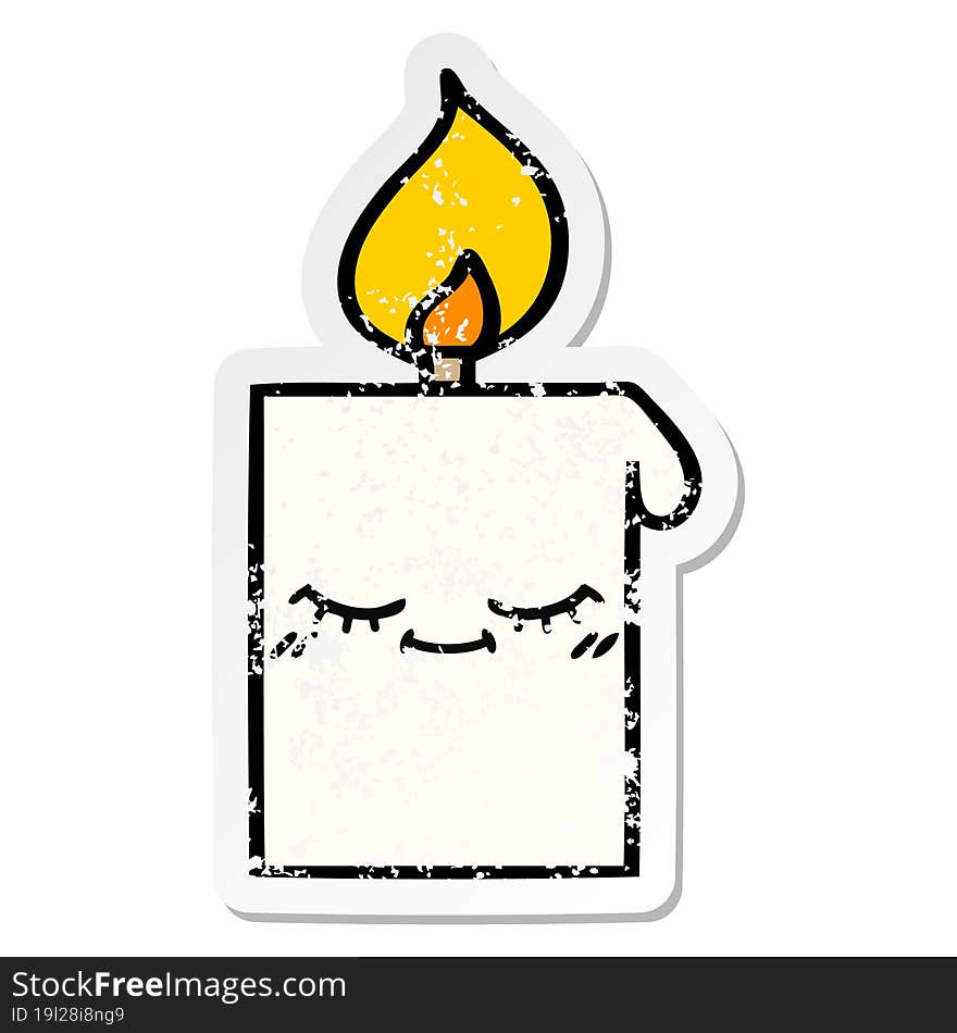 distressed sticker of a cute cartoon lit candle