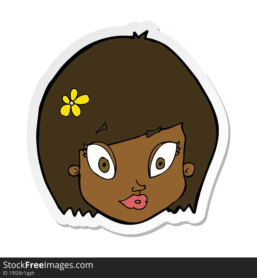 sticker of a cartoon happy female face