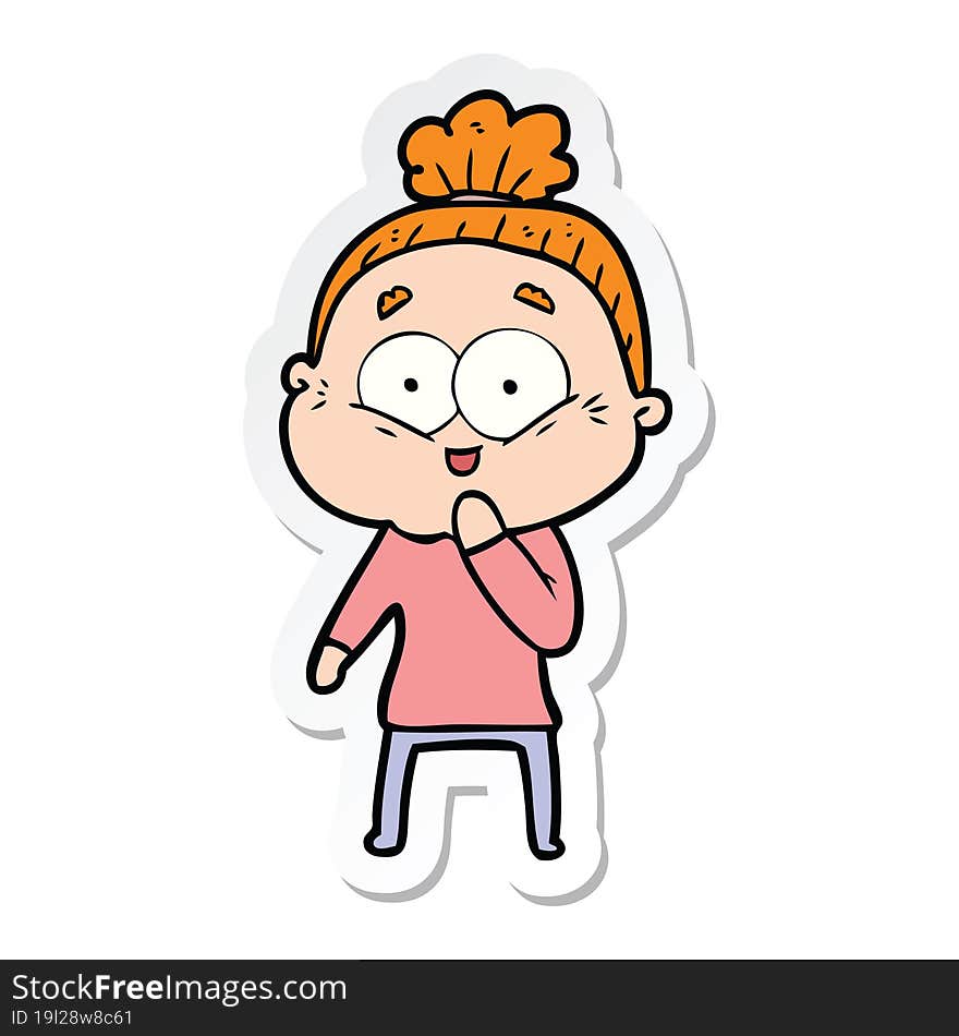 sticker of a cartoon happy old woman