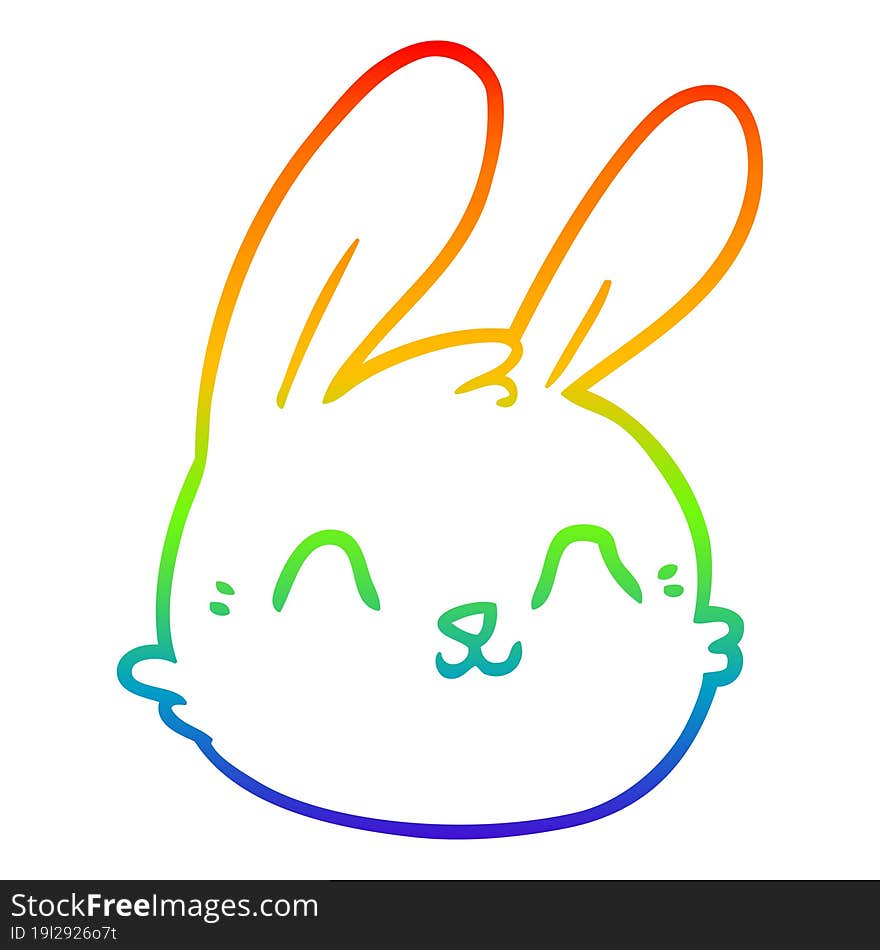 rainbow gradient line drawing of a cartoon rabbit face