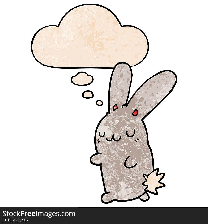 cute cartoon rabbit and thought bubble in grunge texture pattern style