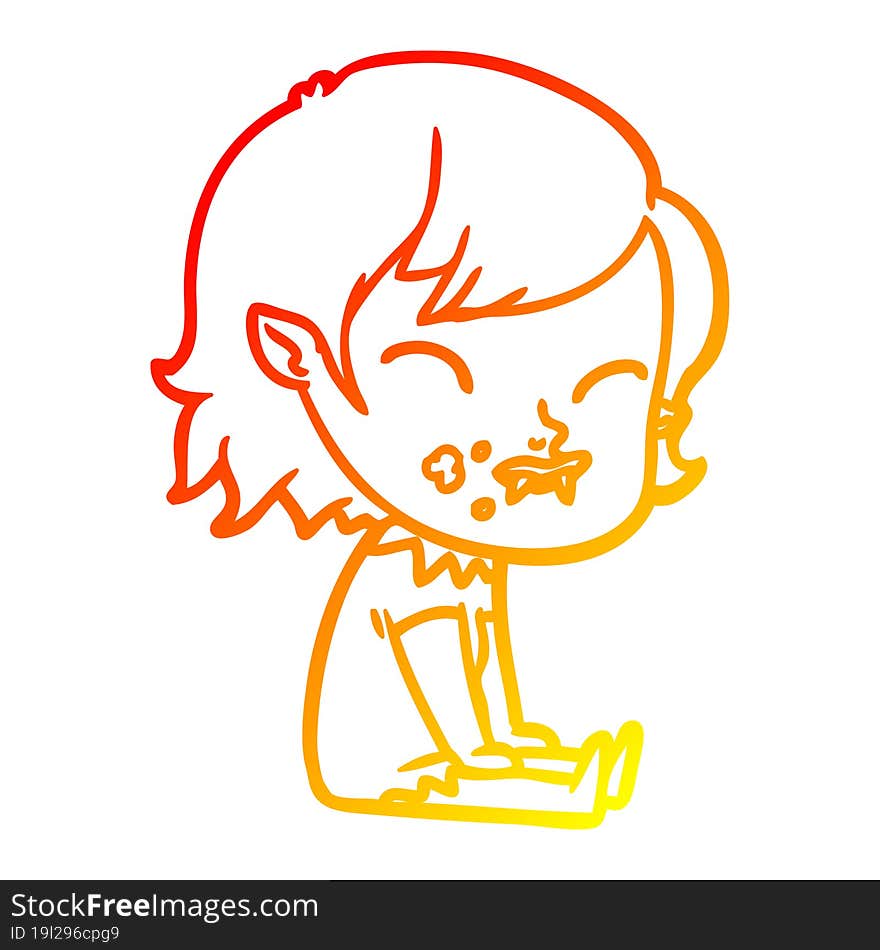 warm gradient line drawing cartoon vampire girl with blood on cheek