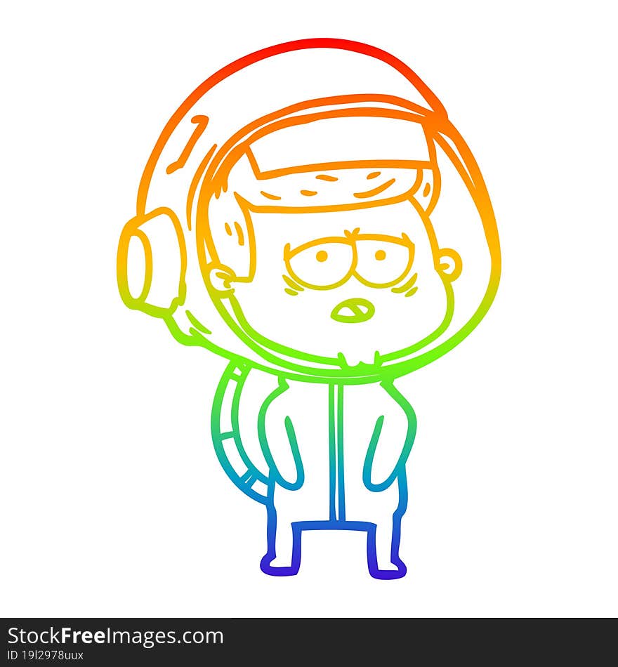 Rainbow Gradient Line Drawing Cartoon Tired Astronaut