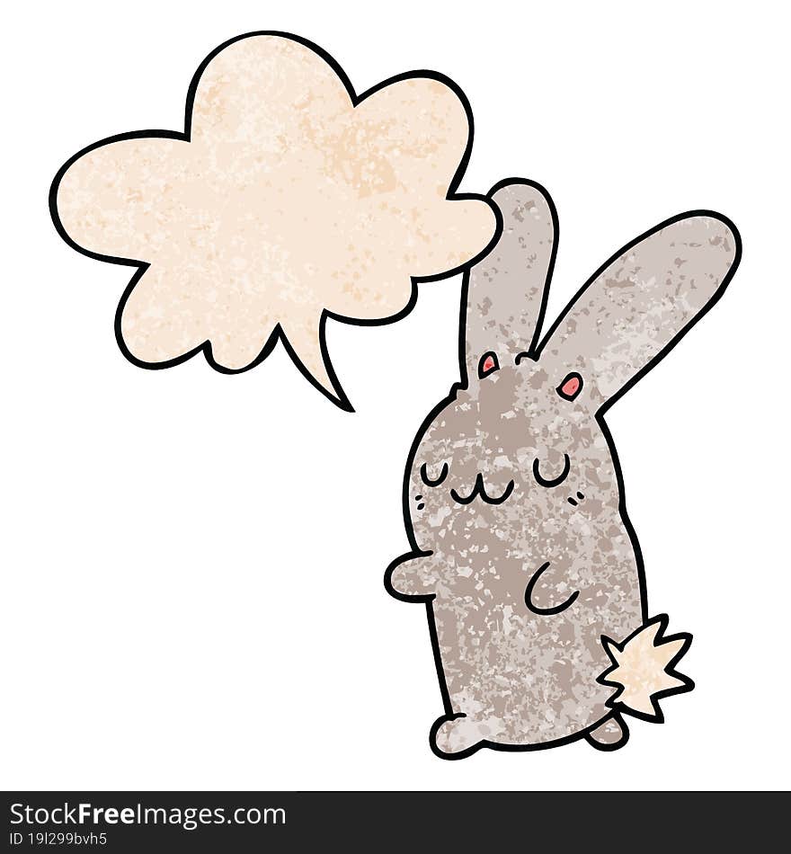 cute cartoon rabbit and speech bubble in retro texture style