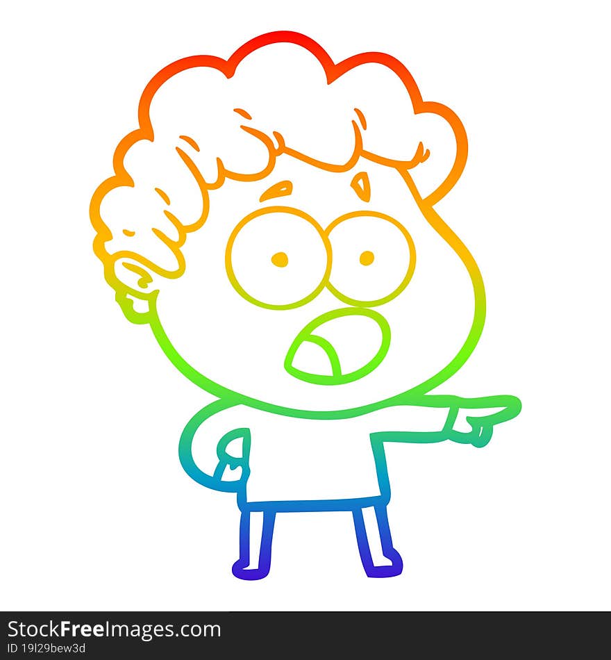 rainbow gradient line drawing cartoon man gasping in surprise