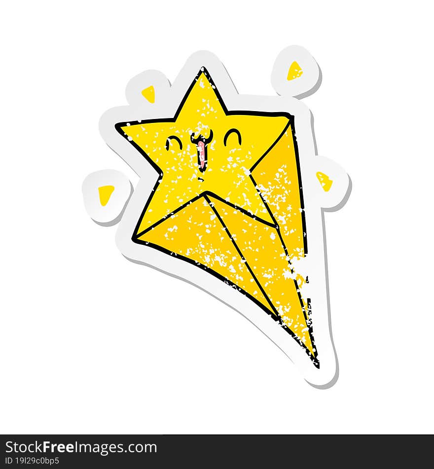 distressed sticker of a cartoon shooting star