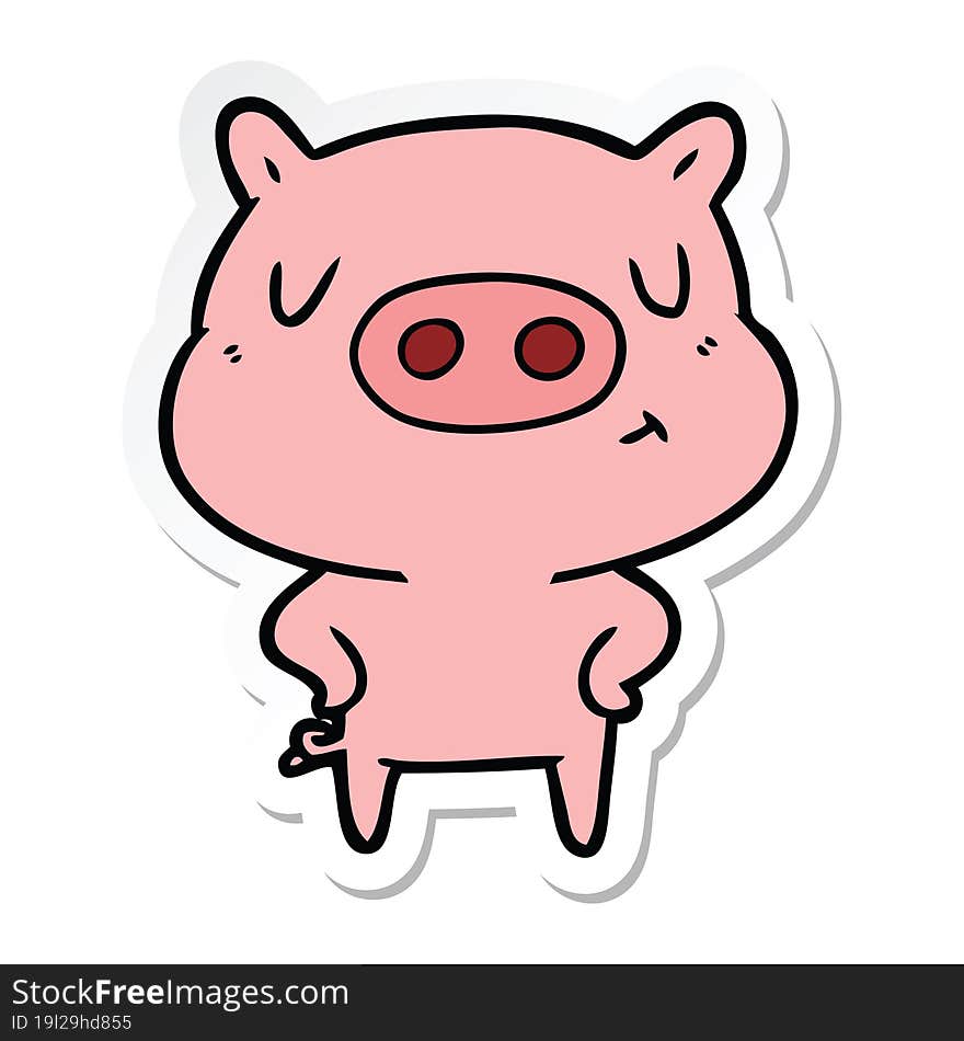 sticker of a cartoon content pig