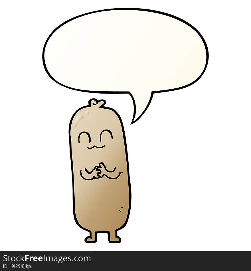 cartoon sausage and speech bubble in smooth gradient style