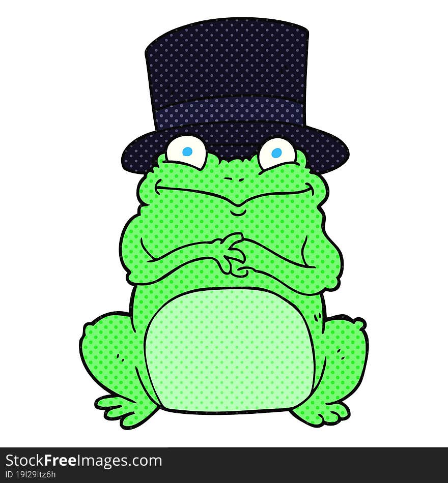 freehand drawn cartoon frog in top hat