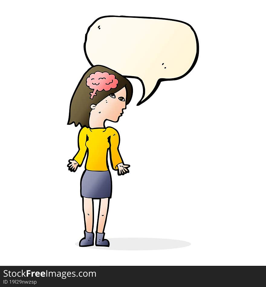 Cartoon Clever Woman Shrugging Shoulders With Speech Bubble