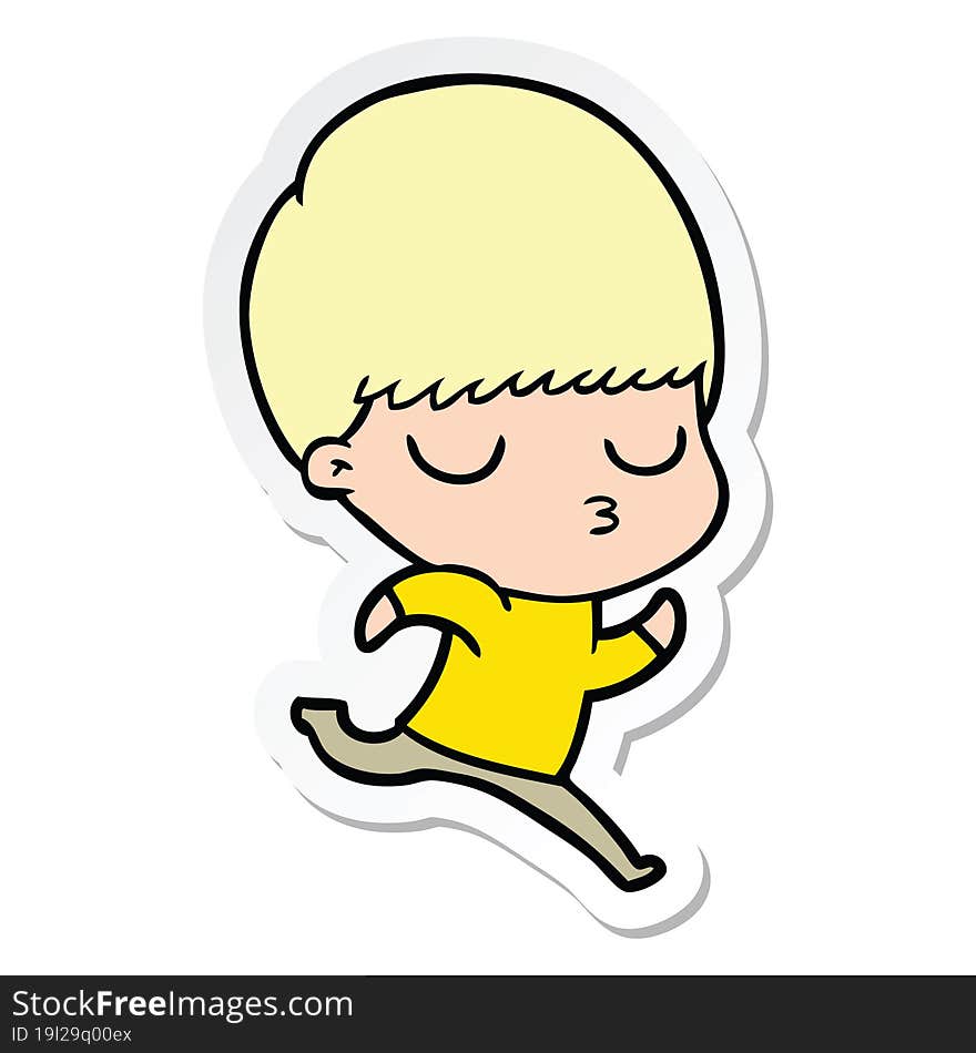 sticker of a cartoon calm boy