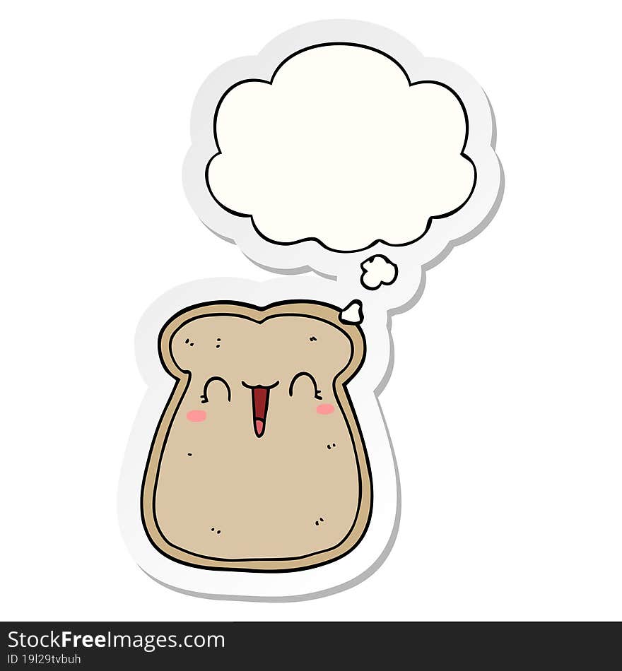 cute cartoon slice of toast with thought bubble as a printed sticker