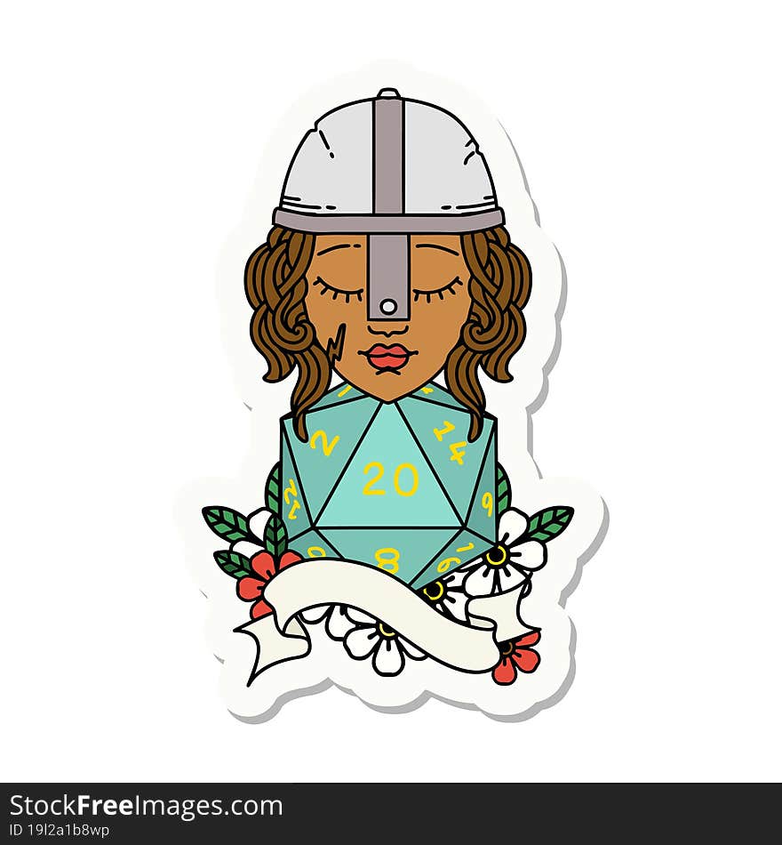 human fighter with natural twenty dice roll sticker