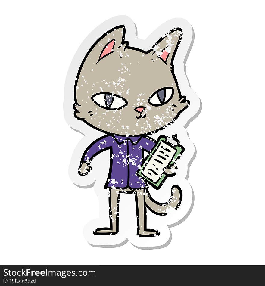 distressed sticker of a cartoon office cat