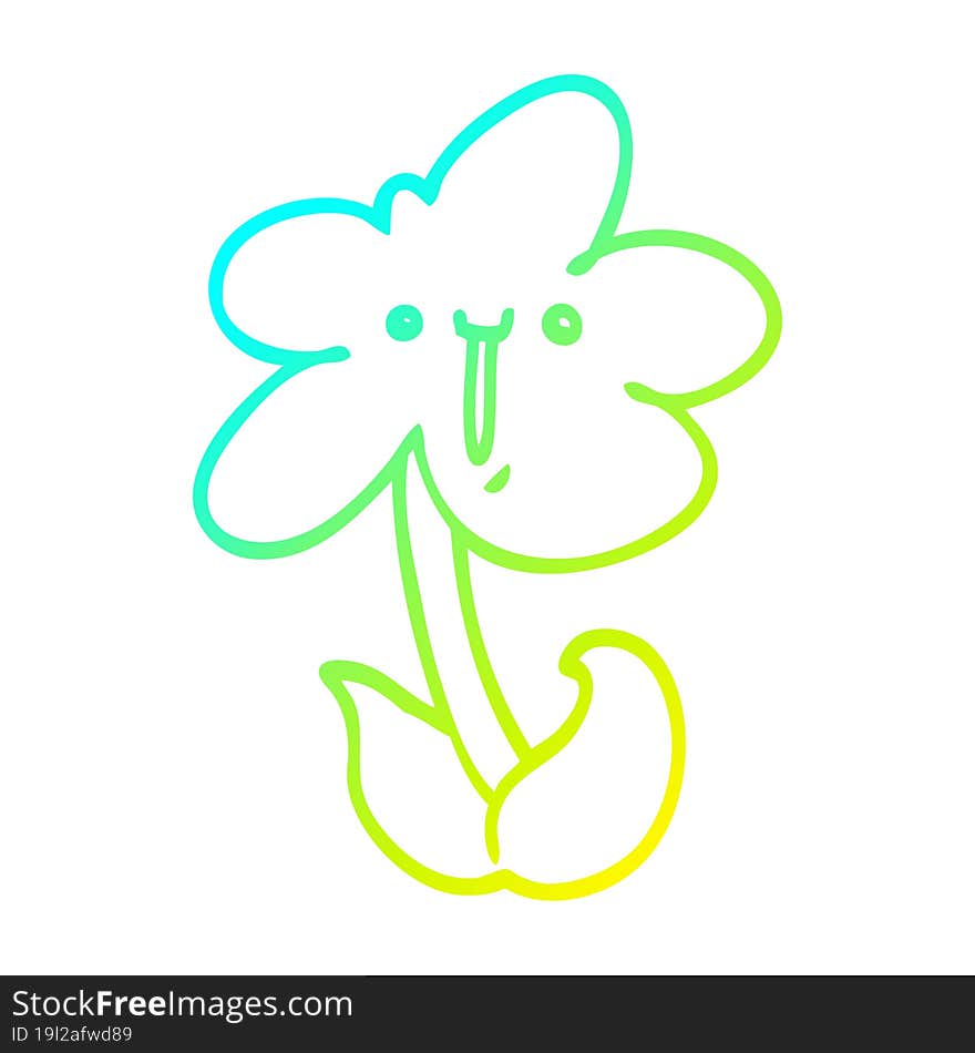 cold gradient line drawing of a cartoon flower