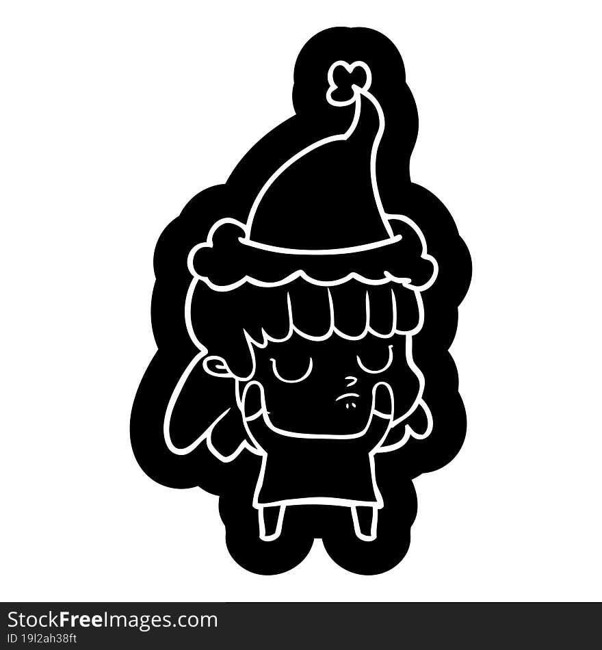 cartoon icon of a indifferent woman wearing santa hat